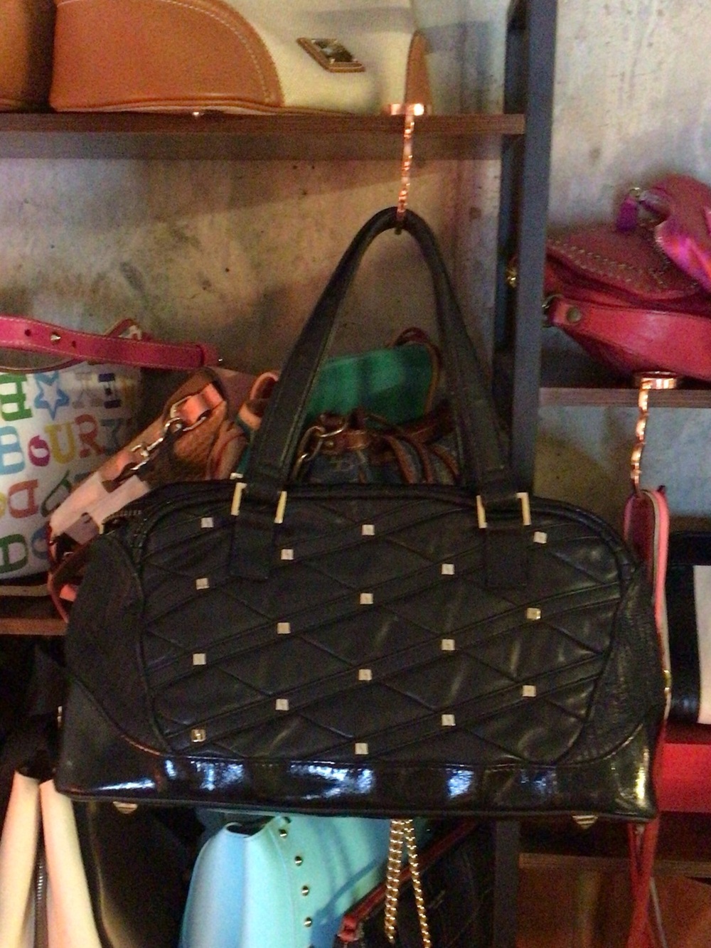 L.A.M.B. Black Quilted Satchel with Stud Accents